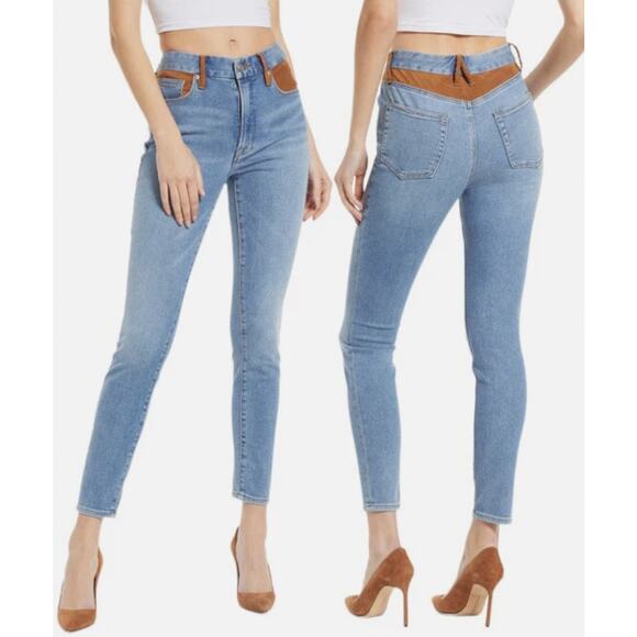 Good American Good Legs Indigo Suede Mixing Skinny Jeans - Picture 1 of 5